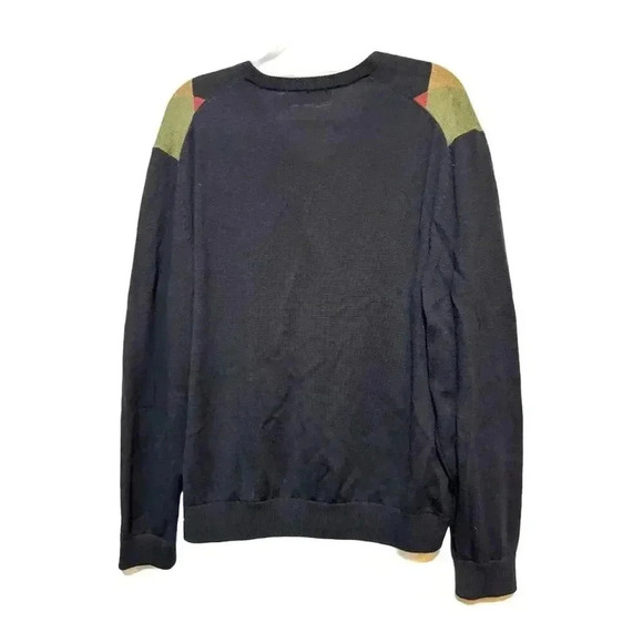 Eildon Hills Argyle Extrafine Merino Wool VNeck Sweater Multicolor  L Academia - Picture 3 of 9